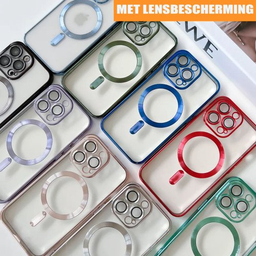 iPhone 14 Plus Magsafe Hoesje - Transparant Siliconen - met lens bescherming - Zwart iPhone 14 Plus Magsafe Hoesje - Transparant Siliconen - met lens bescherming - Zwart