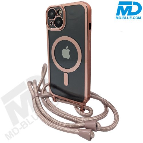 Samsung S24 Ultra Magsafe Hoesje - Transparant Siliconen - met lens bescherming en Koord  - Rose Goud