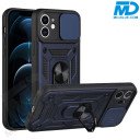 iPhone 15 Pro Max Telefoonhoesje - Armor Case - Lens Protector - Met Ring - Donker Blauw