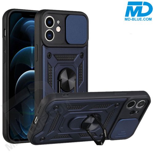 iPhone X / XS Telefoonhoesje - Armor Case - Lens Protector - Met Ring - Donker Blauw