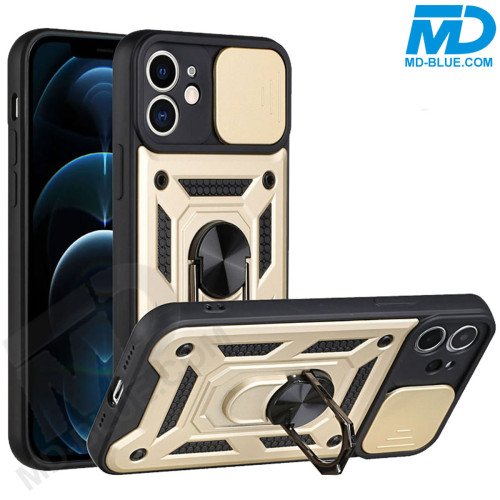 iPhone XR Telefoonhoesje - Armor Case - Lens Protector - Met Ring - Goud