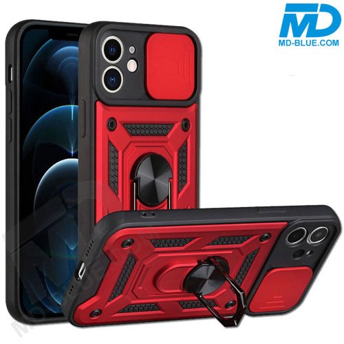 Samsung S22 Plus Telefoonhoesje - Armoured Case - Lens Protector - Met Ring - Rood