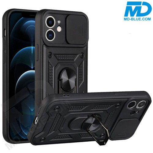 Samsung S23 Ultra Telefoonhoesje - Armor Case - Lens Protector - Met Ring - Zwart