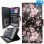 MDblue Samsung S25 FE Book Case Hoesje zwart met bloemen print – 3 Pasjes & Papiergeld – Extra Gestikt