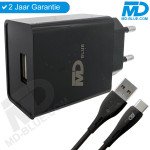 MDblue USB-A Oplader 2.0A met USB C kabel 1 meter - Zwart