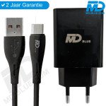 MDblue USB-A Oplader 2.0A met USB C kabel 1 meter - Zwart