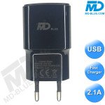 MDBlue - Oplaad stekker - 1 x USB - Oplader - Snellader - 2.1A - Zwart