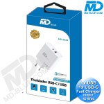 MDblue - Oplader - 1 x USB-C - 1 x USB-A - Snellader - 45 Watt - Wit