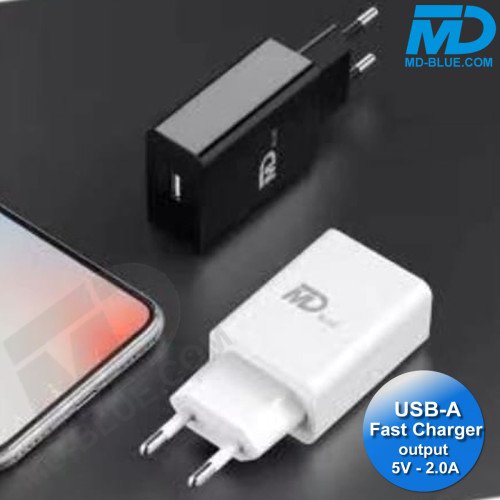 MDblue - Oplaad stekker - 1 x USB-A - Oplader - Snellader - 2.0A - Zwart