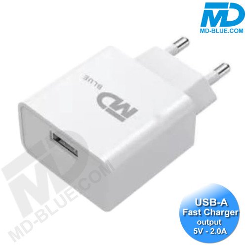MDblue - Oplaad stekker - 1 x USB - Oplader - Snellader - 2.0A - Wit