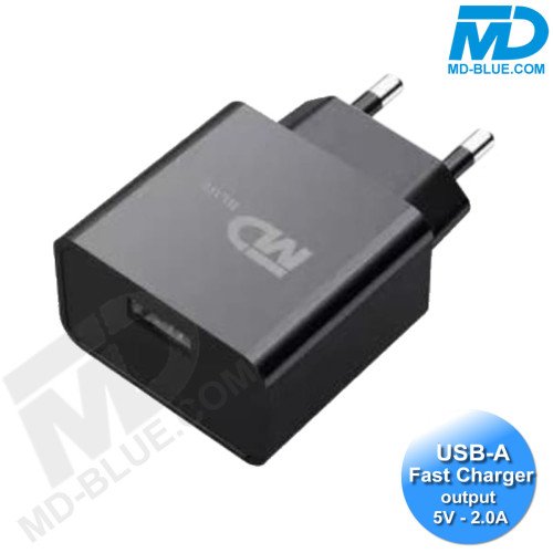 MDblue - Oplaad stekker - 1 x USB-A - Oplader - Snellader - 2.0A - Zwart