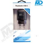 MDBlue - Thuislader - 1 x USB-C - Oplader - Snellader - 3.0A / 20 Watt Zwart