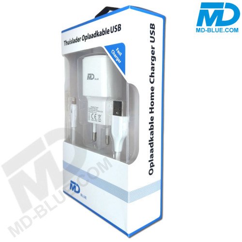 MDBlue - Oplader en Laadkabel - 1 meter - voor iPhone - USB A naar lightning - Set