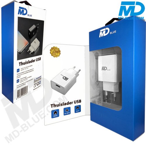MDblue - Oplaad stekker - 1 x USB - Oplader - Snellader - 2.0A - Wit