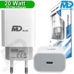 MDBlue - Thuislader - 1 x USB-C - Oplader - Snellader - 3.0A - Wit