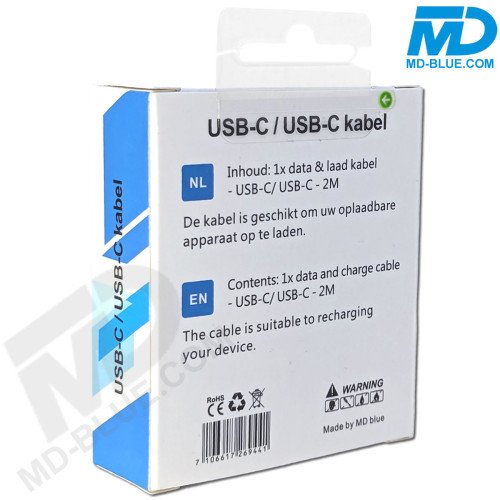 MDblue - Oplaadkabel USB-C naar USB-C - 2 MTR