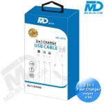 MDblue - 3 in 1 Oplaadkabel - USB-A > Micro USB, 8 Pin Lightning, USB-C - 2.0 Amp -Wit