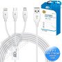 MDblue - 3 in 1 Oplaadkabel - USB-A > Micro USB, 8 Pin Lightning, USB-C - 2.0 Amp -Wit
