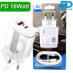 MDblue - Oplaadset - 18 Watt Oplader USB-A / USBC - Oplaadkabel USB-C > 8 Pin 1mtr