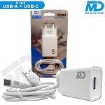 MDblue - Oplaadset - Oplader USB-A - Oplaadkabel USB-A > USB-C 1mtr