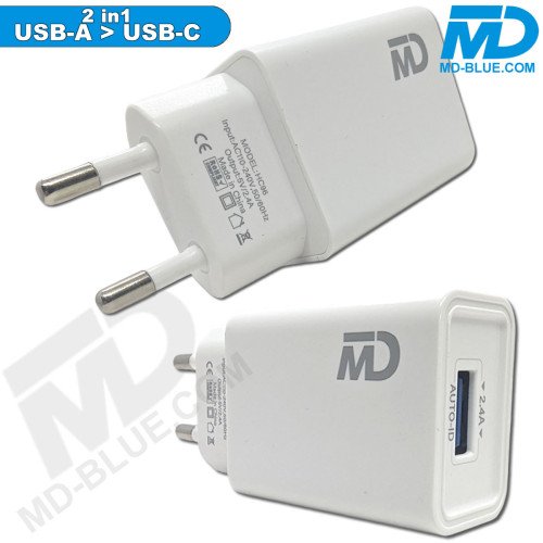MDblue - Oplaadset - Oplader USB-A - Oplaadkabel USB-A > USB-C 1mtr