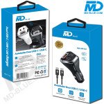MDBlue - Auto oplader - 2 x USB C - 1 x USB-A  - Snellader - 50 Watt - incl-1 mtr kabel - Zwart