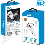 MDBlue - Auto oplader - 2 x USB C - 1 x USB-A  - Snellader - 50 Watt - incl. 1 mtr kabel USB-C naar Lighting - Wit