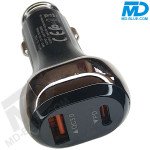 MDblue - Oplaad stekker - Duo USB - Auto oplader - Snellader - incl 1 meter oplaadkabel USB C - Zwart