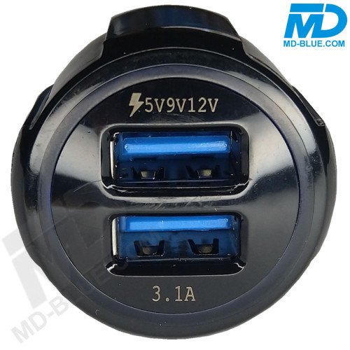 MDblue - Auto oplader Set - Snellader met 2 x USB A-plus 1 mtr oplaadkabel USB>USB-C - Zwart