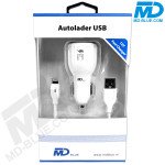 MDBlue - Auto oplader Set - Snellader met 2 x USB A-plus 1 mtr oplaadkabel USB > Lightning - Wit