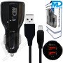 MDBlue - Auto oplader Set - Snellader met 2 x USB -1 mtr oplaadkabel micro USB - Zwart
