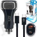 MDblue - Oplaad stekker - Duo USB - Auto oplader - Snellader - incl 1 meter oplaadkabel USB C - Zwart