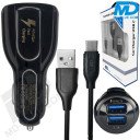 MDblue - Auto oplader Set - Snellader met 2 x USB A-plus 1 mtr oplaadkabel USB>USB-C - Zwart