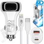 MDBlue - Auto oplader Set - 1 x USB-A - 1 x USB-C - Snellader - Wit - 1 mtr oplaadkabel voor iPhone