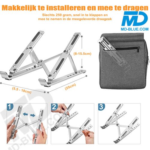 Verstelbare Laptop/Notebook Standaard Universeel - Ergonomisch - Aluminium - 15,6 Inch - Zilver