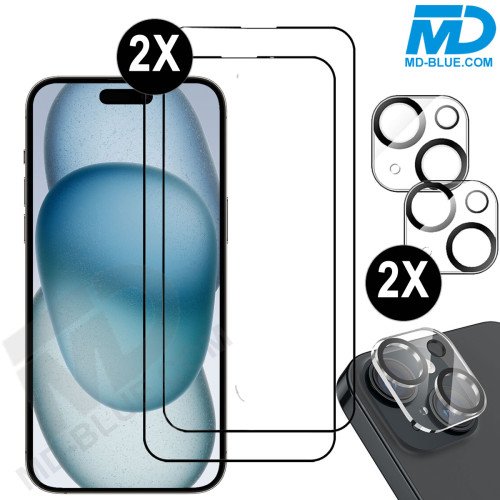 2-Pack iPhone 15 Screenprotector + 2 Lensbeschermers – 9H Gehard Glas, Krasbestendig & Case-Friendly