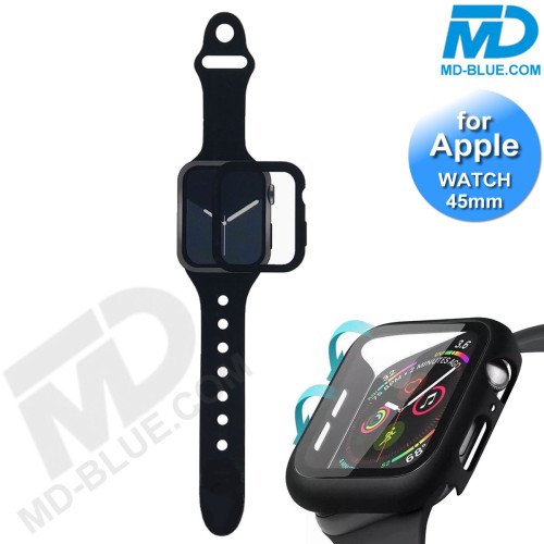 Apple Watch Screenprotector - Case - Hoesje - Bandje - Apple Watch Series 7/8 - 45 mm - Zwart