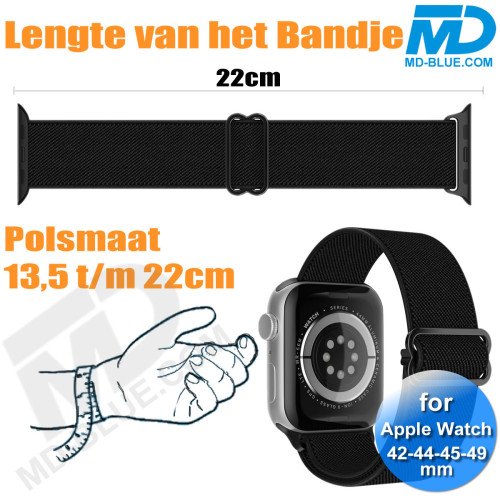 Bandje voor Apple Watch - Geschikt Voor Apple Watch 42 mm 44 mm 45 mm 49 mm - Zwart