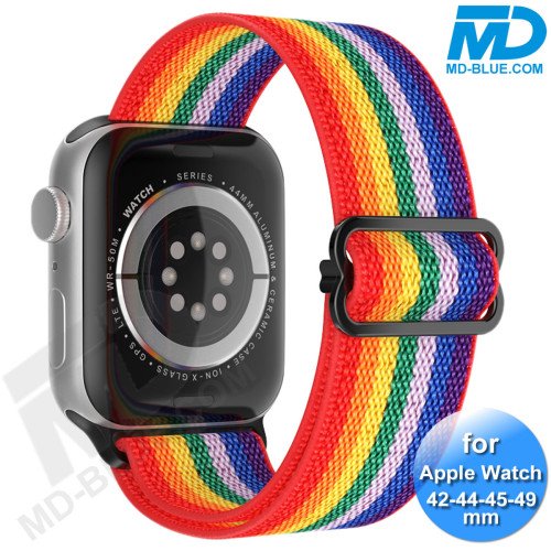 Bandje voor Apple Watch - Geschikt Voor Apple Watch 42 mm 44 mm 45 mm 49 mm - Regenboog Zwart