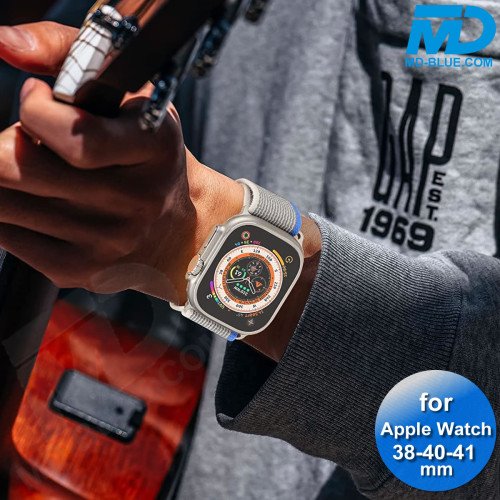 Bandje voor Apple Watch 38/40/41 mm -  Klittenbandsluiting - Grijs Blauw