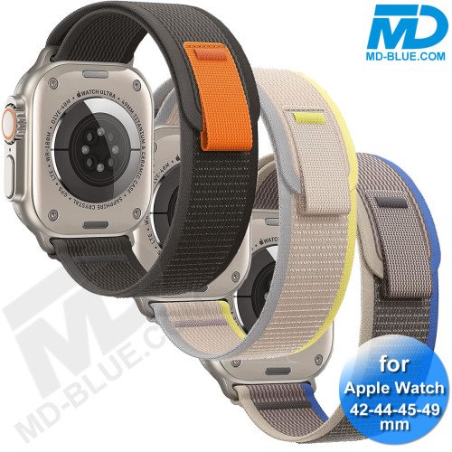 Bandje voor Apple Watch 42/44/45/49 mm -  Klittenbandsluiting - Zwart Grijs