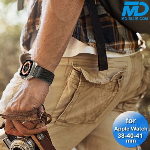 Bandje voor Apple Watch 38/40/41 mm -  Klittenbandsluiting - Zwart grijs