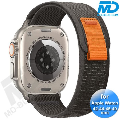 Bandje voor Apple Watch 42/44/45/49 mm -  Klittenbandsluiting - Zwart Grijs