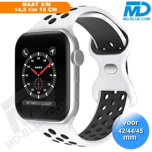 Apple Watch - Bandje - Siliconen - Smart Watch Bandje - voor Apple watch 42-44-45-49 MM - Wit Zwart