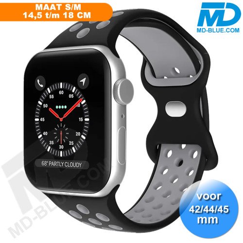 Apple Watch - Bandje - Siliconen - Smart Watch Bandje - voor Apple watch 42-44-45-49 MM - Zwart Grijs