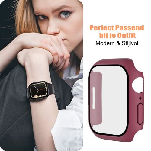 Screenprotector - Case - Hoesje - 9H Gehard Glas - Apple Watch 6, 5, 4 en SE 40 mm - Bordeaux Rood