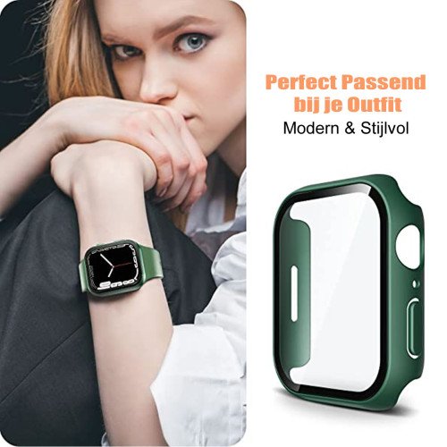 Screenprotector - Case - Hoesje - 9H Gehard Glas - Apple Watch 6, 5, 4 en SE 40 mm - Leger Groen