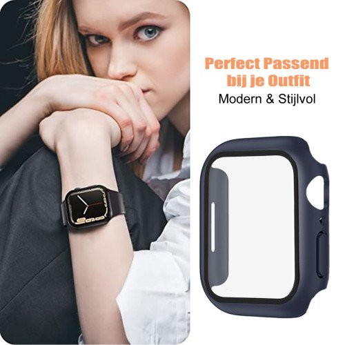 Screenprotector - Case - Hoesje - 9H Gehard Glas - Apple Watch 6, 5, 4 en SE 40 mm - Donker Blauw