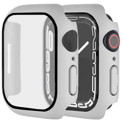 Apple Watch Screenprotector - Case - Hoesje - Apple Watch Series  6, 5, 4 en SE 44 mm - 9H Gehard Glas - Grijs