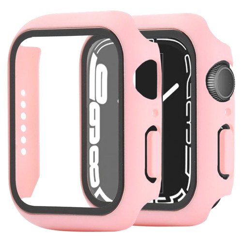 Apple Watch Screenprotector - Case - Hoesje - Apple Watch Series 7 - Apple Watch Series 8 - 41 mm - 9H Gehard Glas - Roze